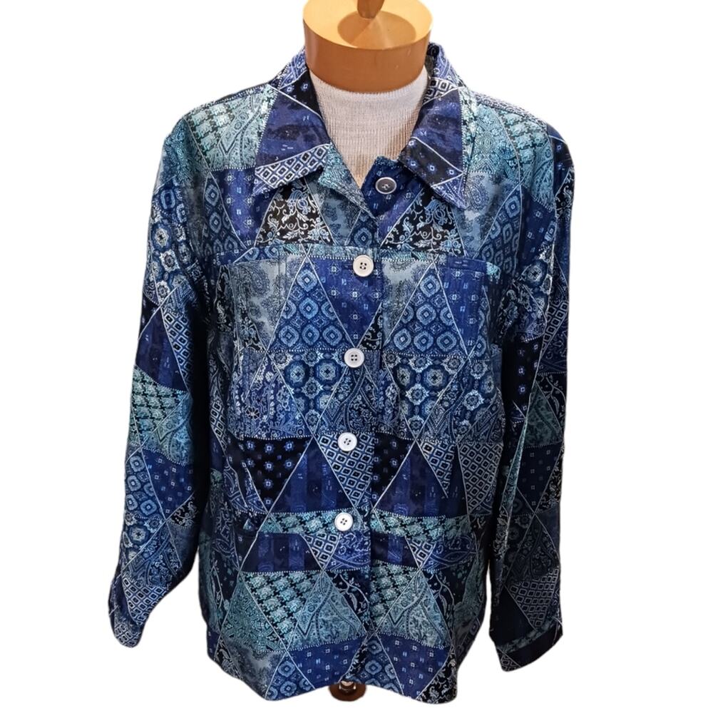 Size L?/XL? Vintage Cold Water Creek Womens Jacket Dark Blue Paisley Artsy Boho - Picture 2 of 8